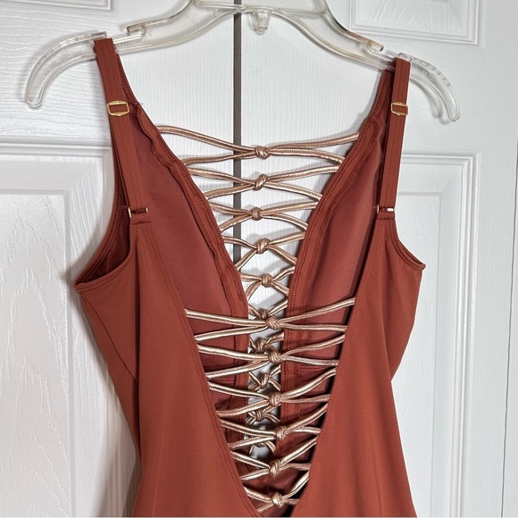 Bleu Rod Beattie Plunge One Piece Swimsuit Brown Gold - Picture 10 of 14